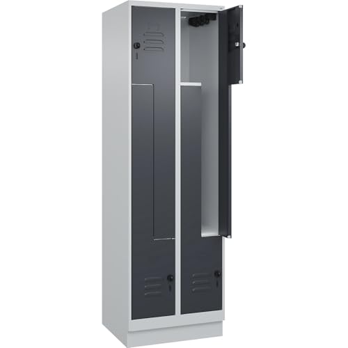 C + P Möbelsysteme C+P | Z-Spind Classic Plus | 2 Abteile | lichtgrau/grau | B 600 mm | mit Bodensockel | Drehriegel von C + P Möbelsysteme