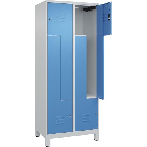 C + P Möbelsysteme C+P | Z-Spind Classic Plus | 2 Abteile | lichtgrau/lichtblau | B 800 mm | mit Füßen | Zylinderschloss von C + P Möbelsysteme
