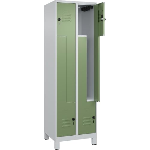 C + P Möbelsysteme C+P | Z-Spind Classic Plus | 2 Abteile | lichtgrau/resedagrün | B 600 mm | mit Füßen | Drehriegel von C + P Möbelsysteme