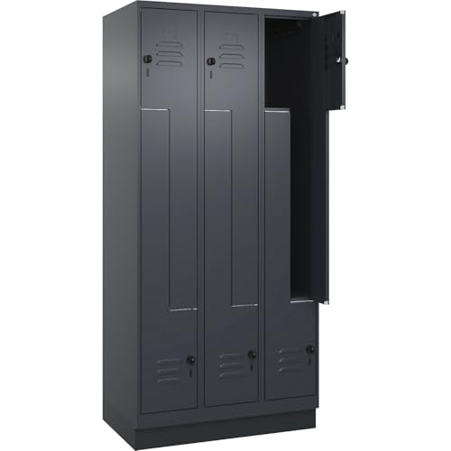 C + P Möbelsysteme C+P | Z-Spind Classic Plus | 3 Abteile | grau | B 900 mm | mit Bodensockel | Drehriegel von C + P Möbelsysteme