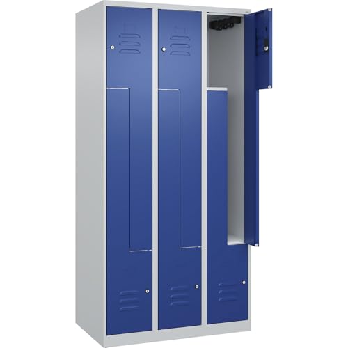 C + P Möbelsysteme C+P | Z-Spind Classic Plus | 3 Abteile | lichtgrau/enzianblau | B 900 mm | mit Bodengleitern | Zylinderschloss von C + P Möbelsysteme