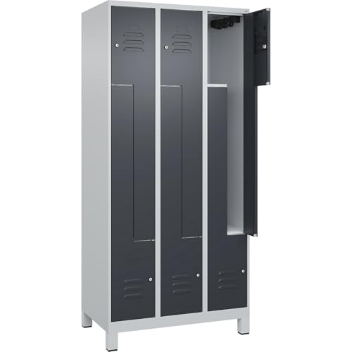C + P Möbelsysteme C+P | Z-Spind Classic Plus | 3 Abteile | lichtgrau/grau | B 900 mm | mit Füßen | Zylinderschloss von C + P Möbelsysteme