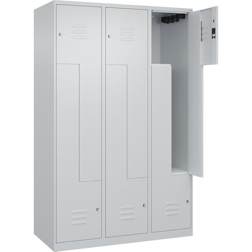 C + P Möbelsysteme C+P | Z-Spind Classic Plus | 3 Abteile | lichtgrau | B 1200 mm | mit Bodengleitern | Zylinderschloss von C + P Möbelsysteme