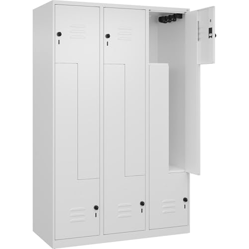 C + P Möbelsysteme C+P | Z-Spind Classic Plus | 3 Abteile | verkehrsweiß | B 1200 mm | mit Bodengleitern | Drehriegel von C + P Möbelsysteme