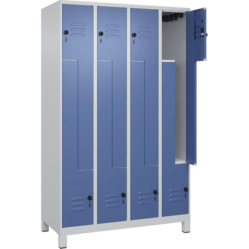 C + P Möbelsysteme C+P | Z-Spind Classic Plus | 4 Abteile | lichtgrau/fernblau | B 1200 mm | mit Füßen | Drehriegel von C + P Möbelsysteme