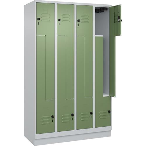 C + P Möbelsysteme C+P | Z-Spind Classic Plus | 4 Abteile | lichtgrau/resedagrün | B 1200 mm | mit Bodensockel | Drehriegel von C + P Möbelsysteme