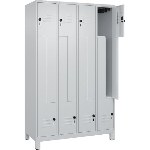 C + P Möbelsysteme C+P | Z-Spind Classic Plus | 4 Abteile | lichtgrau | B 1200 mm | mit Füßen | Drehriegel von C + P Möbelsysteme