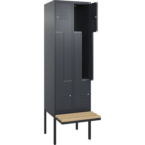 C + P Möbelsysteme C+P | Z-Spind Classic Plus Sitzbank | 2 Abteile | grau | B 600 mm | Zylinderschloss | auskragend | Buche-Hartholz von C + P Möbelsysteme