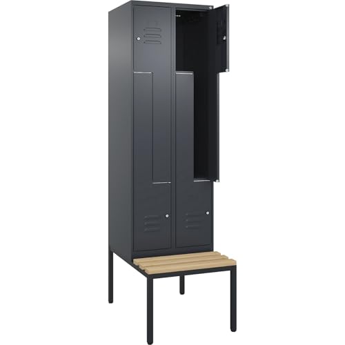 C + P Möbelsysteme C+P | Z-Spind Classic Plus Sitzbank | 2 Abteile | grau | B 600 mm | Zylinderschloss | untergebaut | Buche-Hartholz von C + P Möbelsysteme