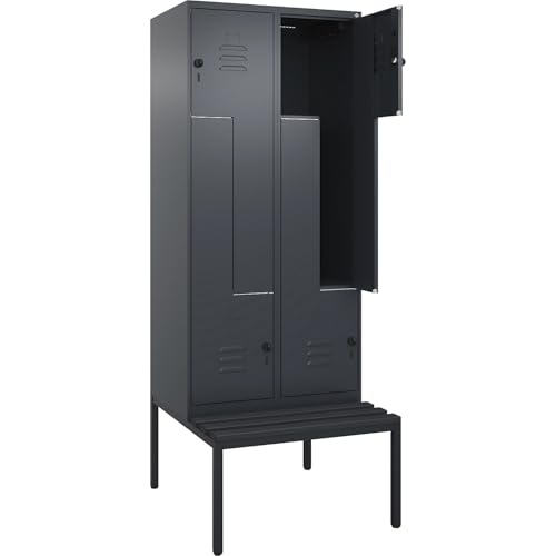 C + P Möbelsysteme C+P | Z-Spind Classic Plus Sitzbank | 2 Abteile | grau | B 800 mm | Sicherheits-Drehriegel | untergebaut | Kunststoff von C + P Möbelsysteme