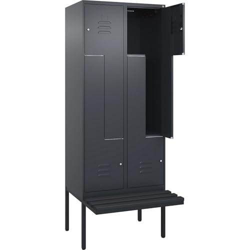 C + P Möbelsysteme C+P | Z-Spind Classic Plus Sitzbank | 2 Abteile | grau | B 800 mm | Zylinderschloss | auskragend | Kunststoff von C + P Möbelsysteme