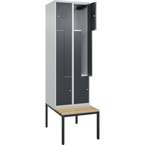 C + P Möbelsysteme C+P | Z-Spind Classic Plus Sitzbank | 2 Abteile | lichtgrau/grau | B 600 mm | Zylinderschloss | untergebaut | Buche-Hartholz von C + P Möbelsysteme