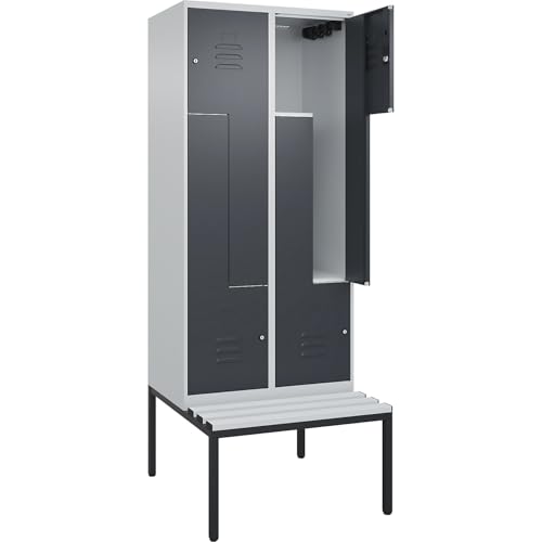 C + P Möbelsysteme C+P | Z-Spind Classic Plus Sitzbank | 2 Abteile | lichtgrau/grau | B 800 mm | Zylinderschloss | untergebaut | Kunststoff von C + P Möbelsysteme