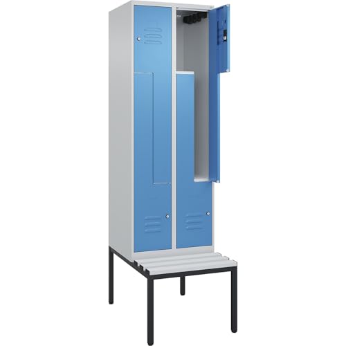C + P Möbelsysteme C+P | Z-Spind Classic Plus Sitzbank | 2 Abteile | lichtgrau/lichtblau | B 600 mm | Zylinderschloss | untergebaut | Kunststoff von C + P Möbelsysteme