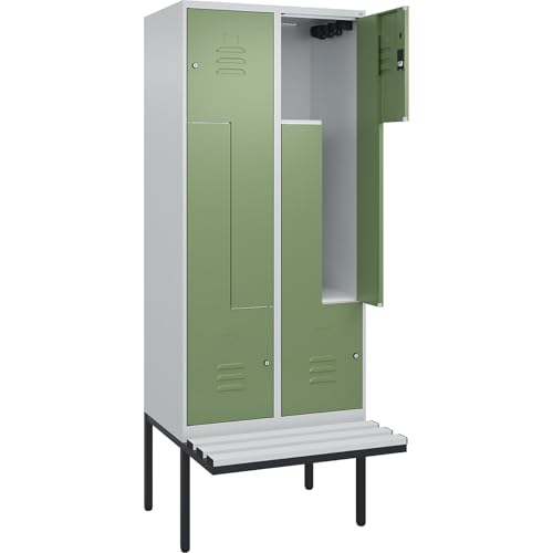 C + P Möbelsysteme C+P | Z-Spind Classic Plus Sitzbank | 2 Abteile | lichtgrau/resedagrün | B 800 mm | Zylinderschloss | auskragend | Kunststoff von C + P Möbelsysteme