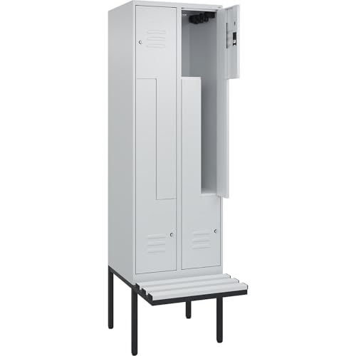 C + P Möbelsysteme C+P | Z-Spind Classic Plus Sitzbank | 2 Abteile | lichtgrau | B 600 mm | Zylinderschloss | auskragend | Kunststoff von C + P Möbelsysteme