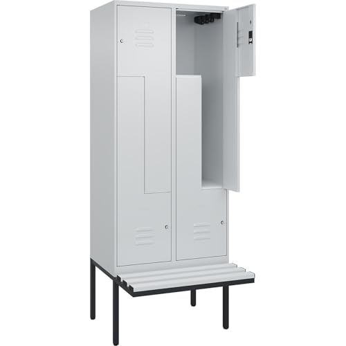 C + P Möbelsysteme C+P | Z-Spind Classic Plus Sitzbank | 2 Abteile | lichtgrau | B 800 mm | Zylinderschloss | auskragend | Kunststoff von C + P Möbelsysteme