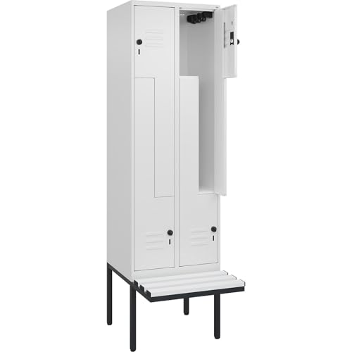 C + P Möbelsysteme C+P | Z-Spind Classic Plus Sitzbank | 2 Abteile | verkehrsweiß | B 600 mm | Sicherheits-Drehriegel | auskragend | Kunststoff von C + P Möbelsysteme