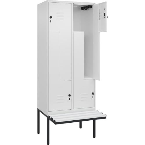 C + P Möbelsysteme C+P | Z-Spind Classic Plus Sitzbank | 2 Abteile | verkehrsweiß | B 800 mm | Sicherheits-Drehriegel | auskragend | Kunststoff von C + P Möbelsysteme