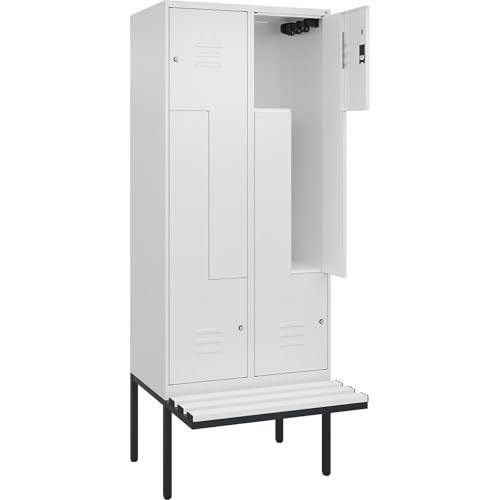 C + P Möbelsysteme C+P | Z-Spind Classic Plus Sitzbank | 2 Abteile | verkehrsweiß | B 800 mm | Zylinderschloss | auskragend | Kunststoff von C + P Möbelsysteme