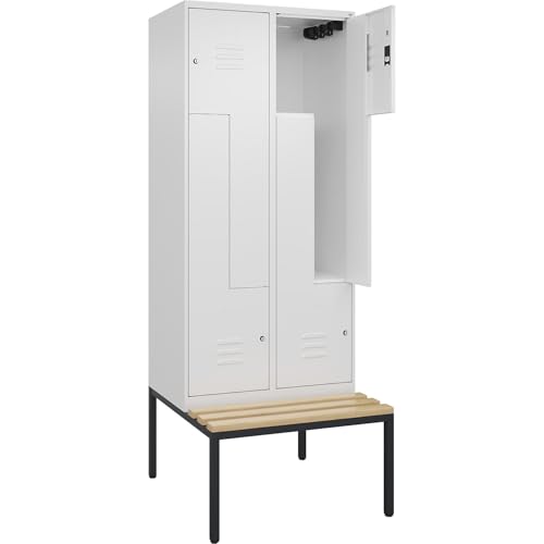 C + P Möbelsysteme C+P | Z-Spind Classic Plus Sitzbank | 2 Abteile | verkehrsweiß | B 800 mm | Zylinderschloss | untergebaut | Buche-Hartholz von C + P Möbelsysteme