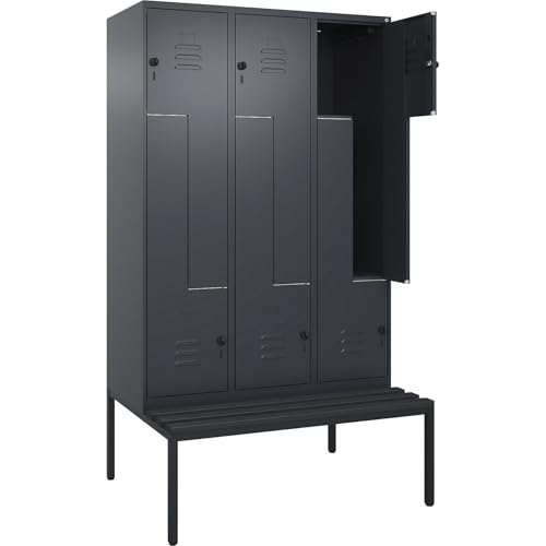 C + P Möbelsysteme C+P | Z-Spind Classic Plus Sitzbank | 3 Abteile | grau | B 1200 mm | Sicherheits-Drehriegel | untergebaut | Kunststoff von C + P Möbelsysteme