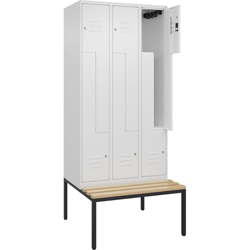 C + P Möbelsysteme C+P | Z-Spind Classic Plus Sitzbank | 3 Abteile | verkehrsweiß | B 900 mm | Zylinderschloss | untergebaut | Buche-Hartholz von C + P Möbelsysteme