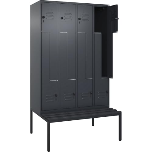 C + P Möbelsysteme C+P | Z-Spind Classic Plus Sitzbank | 4 Abteile | grau | B 1200 mm | Sicherheits-Drehriegel | untergebaut | Kunststoff von C + P Möbelsysteme