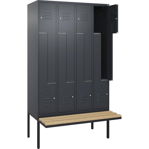 C + P Möbelsysteme C+P | Z-Spind Classic Plus Sitzbank | 4 Abteile | grau | B 1200 mm | Zylinderschloss | auskragend | Buche-Hartholz von C + P Möbelsysteme