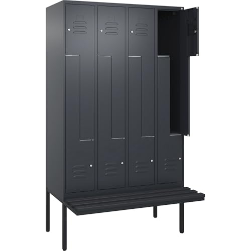 C + P Möbelsysteme C+P | Z-Spind Classic Plus Sitzbank | 4 Abteile | grau | B 1200 mm | Zylinderschloss | auskragend | Kunststoff von C + P Möbelsysteme