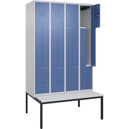 C + P Möbelsysteme C+P | Z-Spind Classic Plus Sitzbank | 4 Abteile | lichtgrau/fernblau | B 1200 mm | Zylinderschloss | untergebaut | Kunststoff von C + P Möbelsysteme