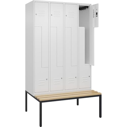 C + P Möbelsysteme C+P | Z-Spind Classic Plus Sitzbank | 4 Abteile | verkehrsweiß | B 1200 mm | Zylinderschloss | untergebaut | Buche-Hartholz von C + P Möbelsysteme