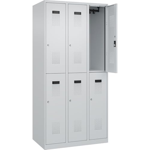 C+P | Doppelstock-Spind Evolo Plus | 3 Abteile | lichtgrau | B 900 mm | mit Bodengleitern | Zylinderschloss von C + P Möbelsysteme