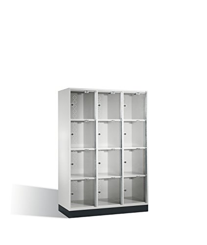 Schließfachschrank Intro XL mit Acrylglastüren, 12 Fächer, H1750xB1220xT500mm von C + P Möbelsysteme