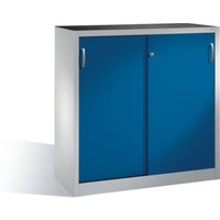 C+P Werkzeug-Beistellschrank mit Schiebetüren, innen 2 Böden, H1200xB1200xT400mm Front Enzianblau Korpus Lichtgrau von C + P Möbelsysteme