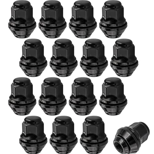 Schwarze Radmutter M12x1,5 Kompatibel mit Ford - Kegelbund, bewegliche Konusring, schwarz beschichtet - Satz mit 16 Stück für originale Alufelgen von C CARBONADO