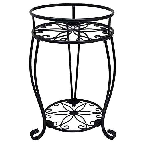 CASIMR 2-stöckiger Pflanzenständer, 48.8 cm hoch, Metall-Topfhalter, für drinnen und draußen, mehrere Blumentopf-Regal, rostfrei, Eisen-Gartenbehälter für Garten, Terrasse, Balkon, Schwarz von C CASIMR