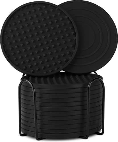 Castagnola Silikon Design Untersetzer mit Halter | Untersetzer für Gläser | Untersetzer Design | Untersetzer Set | Getränkeuntersetzer | Hochwertiges Silikon | (Schwarz (14er Set) von C CASTAGNOLA