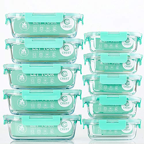 CREST Glas Frischhaltedosen [10er Set] Vorratsdosen Glas mit Deckel, BPA-Frei, Geeignet für Mikrowelle, Gefrierschrank und Spülmaschine von C CREST