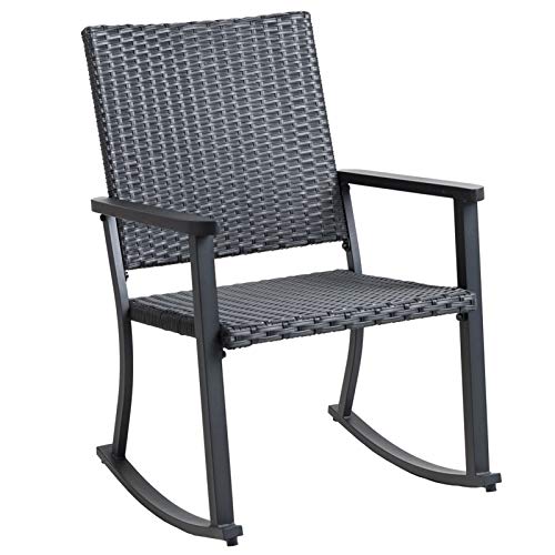 C-Hopetree Outdoor-Schaukelstuhl für Außenterrasse, Metallrahmen, Schwarz All Weather Wicker von C-Hopetree