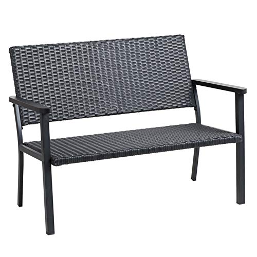 C-Hopetree Outdoor-Sofa-Stuhl für Außenterrasse, Metallrahmen, Schwarz All Weather Wicker von C-Hopetree