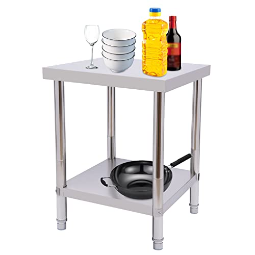 Arbeitstisch Küche 60 * 45 * 80cm Edelstahl Küchentisch mit Ablage, 2 Lagiger Zubereitungstisch Edelstahl Gastro Tisch Küchentisch Edelstahltisch,400kg, Ohne Rollen von C-Juzarl