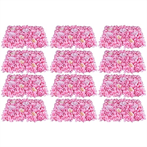 C-Juzarl 12 Stück Künstliche Blumen-Wandpaneel, 60 x 40 cm, Blumen-Hintergrund, Mittelrosa+Champagner+Rosa Rose - Dense von C-Juzarl