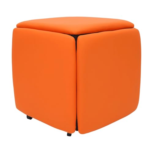 C-Juzarl 5 in 1 Sofahocker, Sitzhocker-Set mit Rollen, Leder Stapelbarer Fußhocker und Ankleidestuhl für Wohn- oder Esszimmer, Beweglich Sitzwürfel (Orange-rot) von C-Juzarl