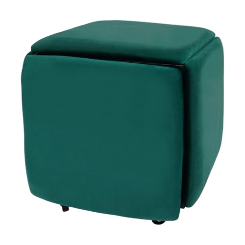 C-Juzarl 5 in 1 Sofahocker mit Samt, Sitzhocker-Set mit Rollen, Stapelbarer Fußhocker und Ankleidestuhl für Wohn- oder Esszimmer, Beweglich Sitzwürfel (Grün) von C-Juzarl