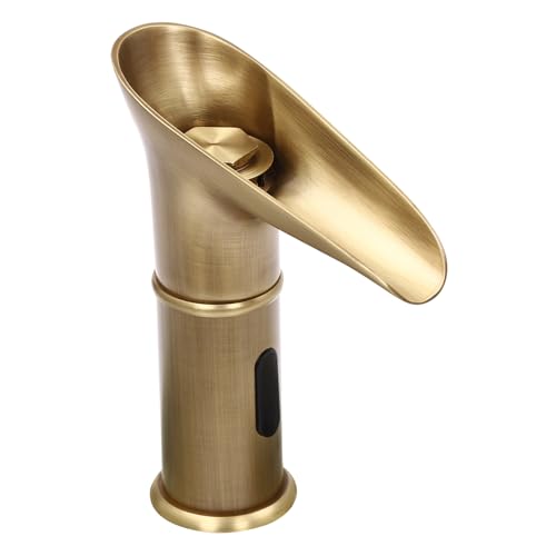 C-Juzarl Automatische Wasserhahn Bad mit Sensor, Induktion Badarmatur Berührungslos Wasserhahn Wasserfall-Waschbecken Touchless Tap für Küchen, Bäder (Gold) von C-Juzarl