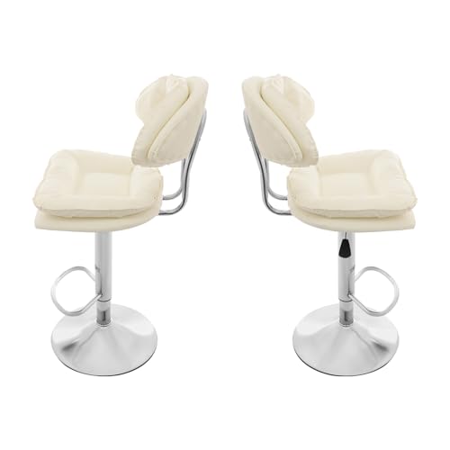 C-Juzarl Barhocker 2er Set, höhenverstellbar 360° drehbar, Barstuhl mit Rückenlehne Fußstütze, ergonomischer Hocker für Esszimmer Heimbar Kücheninsel, 150kg (Weiß) von C-Juzarl