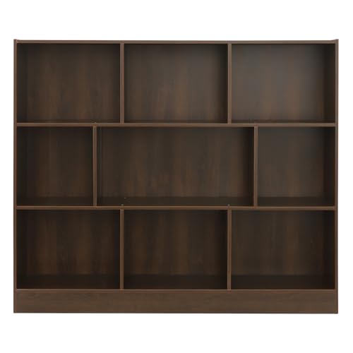 C-Juzarl Bücherregal mit 9 Fächern, Standregal mit 3 Ebenen, Würfelregal, Büroregal, Aufbewahrungregal für Wohnzimmer, Arbeitszimmer, Büro, 120x23x100cm (Dunkelbraun) von C-Juzarl
