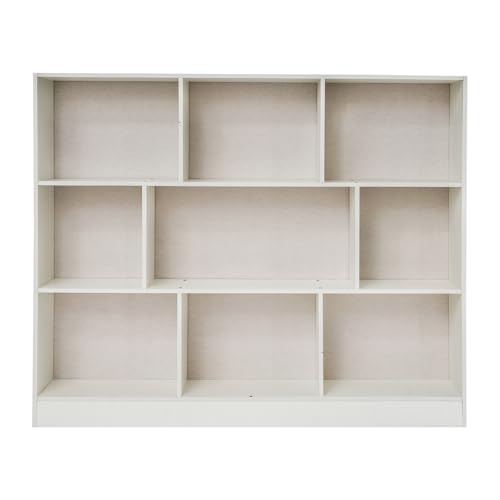 C-Juzarl Bücherregal mit 9 Fächern, Standregal mit 3 Ebenen, Würfelregal, Büroregal, Aufbewahrungregal für Wohnzimmer, Arbeitszimmer, Büro, 120x23x100cm (Wärmeweiß) von C-Juzarl