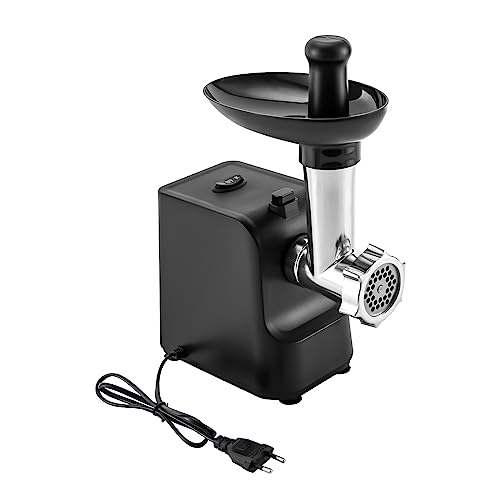 C-Juzarl Fleischwolf Elektrisch Edelstahl Wurstaufsatz 3 Edelstahl Loch-Scheiben (3, 5, 7mm), mit Wurstfüller, Durchlaufschnitzler (Schwarz) von C-Juzarl